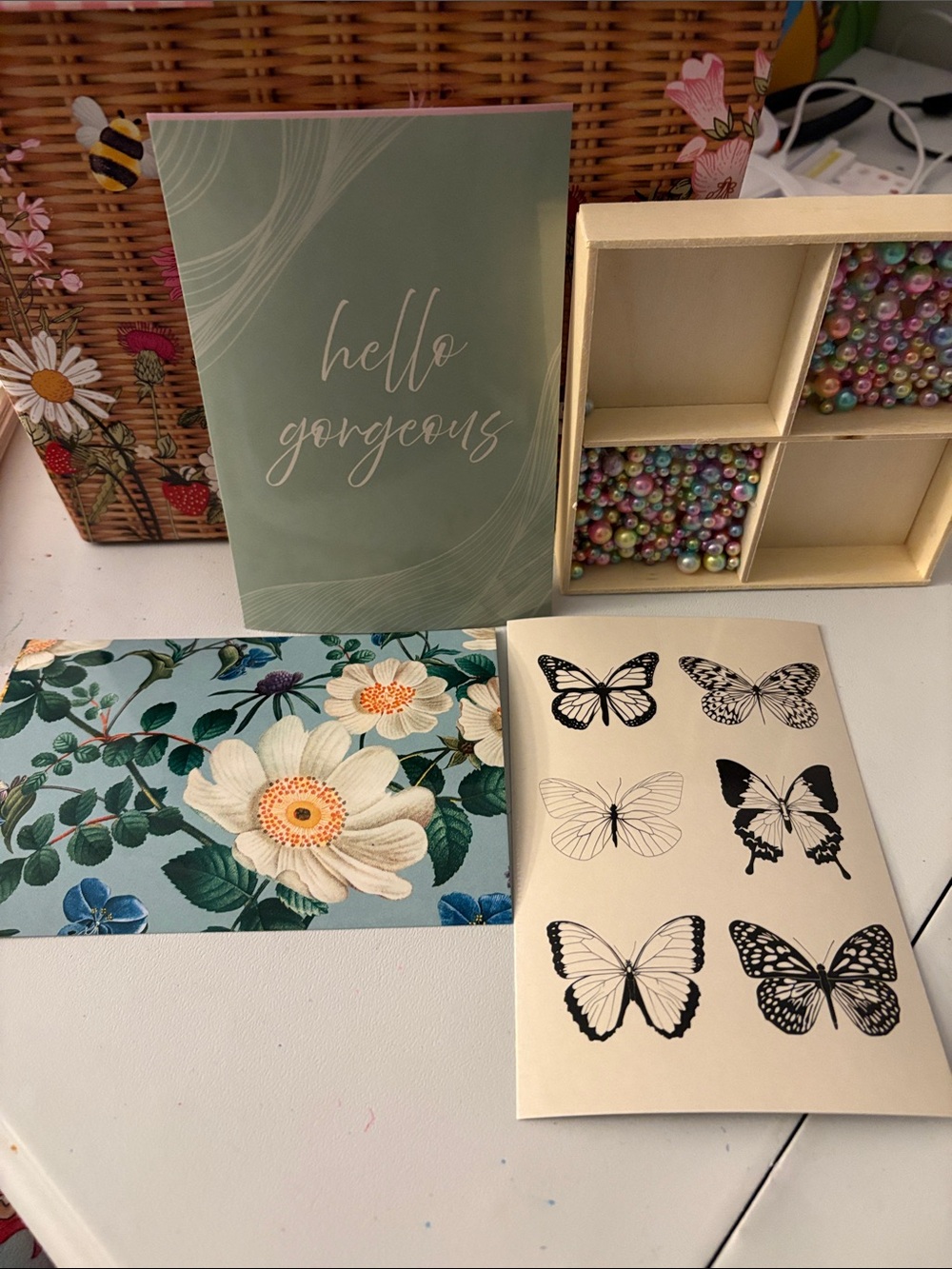 Hello Gorgeous Floral Art Print Trio - Sage Green